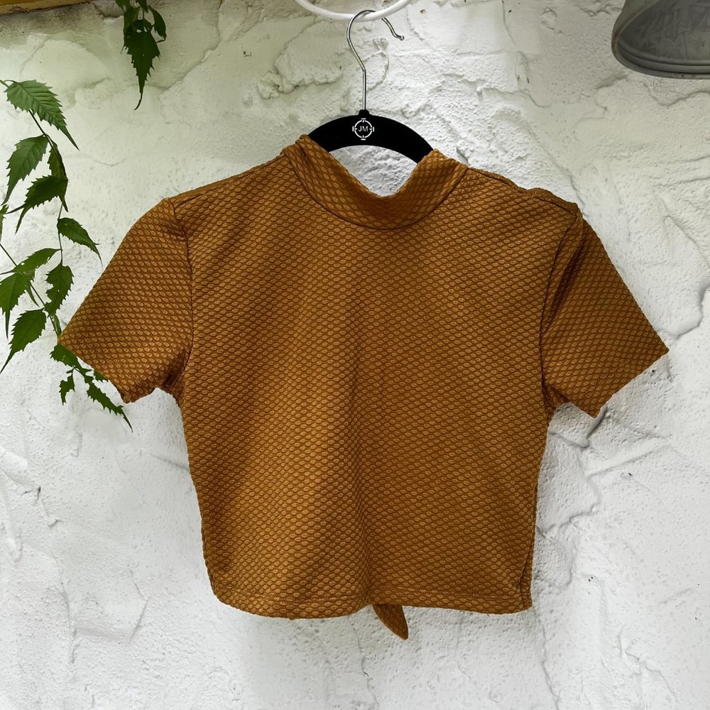 Urban Outfitters Mustard Yellow Backless Mandarin Collar Crop Top w/Bows - Small